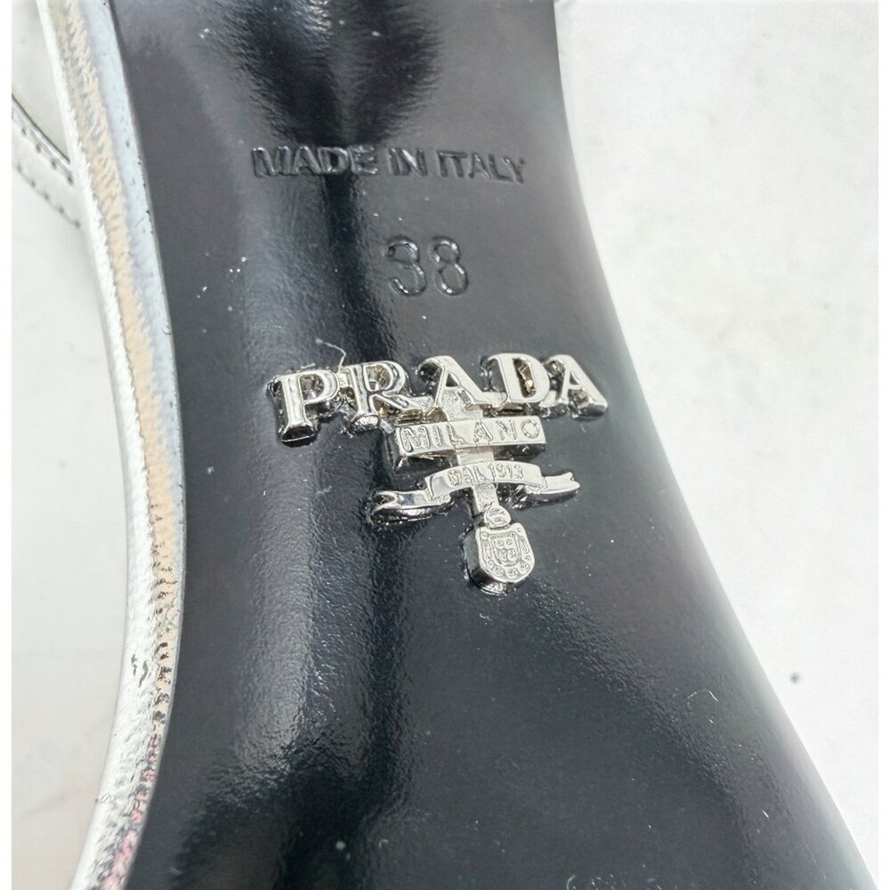 Prada Silver Floral‎ High Heel Sandals Ankle Strap EU 38 - Picture 7 of 10